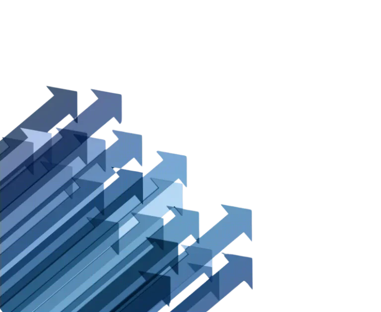 Upgrade für Ihr Caravanbusiness Dunkelblaue Pfeile, die schräg nach oben zeigen, mit verschiedenen Transparenzeffekten.